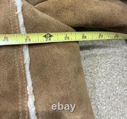 Men's Vintage 1970s Shearling Sheepskin Western Coat Suede Leather Tan USA L XL