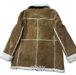 Men's Vintage 1970s Shearling Sheepskin Western Coat Suede Leather Tan USA L XL