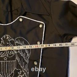 Men's Vintage Western Cowboy Button Black Rodeo Shirt Embroidered Eagle Studs L