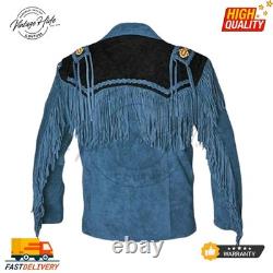 Men's Western Suede Leather Jacket Fringe Native American Cowboy Coat Vintage