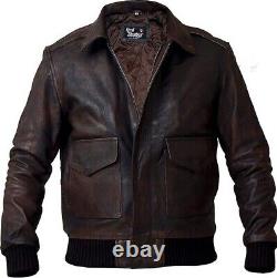 Mens Distressed WWII Cockpit Pilot RAF Military A2 Leather Bomber Aviator Jacket