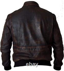 Mens Distressed WWII Cockpit Pilot RAF Military A2 Leather Bomber Aviator Jacket