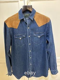 Mens Ralph Lauren Polo Country Western Denim And Suede Shirt