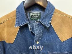 Mens Ralph Lauren Polo Country Western Denim And Suede Shirt