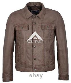 Mens TRUCKER Jacket 60s Vintage American Western Top Genuine Leather Jacket 1280