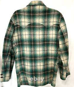 Merrill Woolens Green Shadow Plaid Western Style Button Jacket Vintage Lg wool