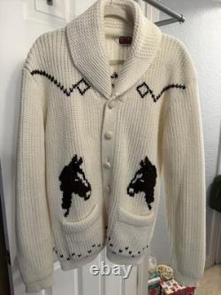 Miller Outwear Western Horse Cowichan Cardigan Sweater Vintage 70s XL