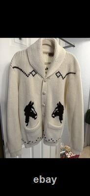 Miller Outwear Western Horse Cowichan Cardigan Sweater Vintage 70s XL