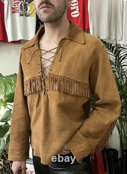 Miller Western Wear 30s Vintage Deer Buck Skin Suede Leather Fringe Shirt Jacket