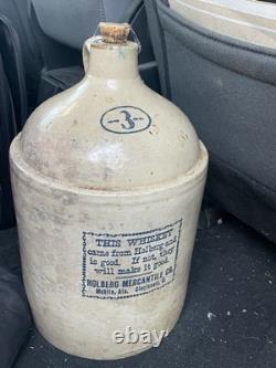 Mobile Alabama Whiskey Jug Tan Crock 3 Gallon Antique Holberg Mercantile AL& OH
