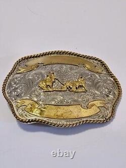 Montana Silvermiths Rodeo Team Roping Belt Buckle XL Roper Calf Cowboy Western