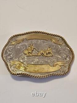 Montana Silvermiths Rodeo Team Roping Belt Buckle XL Roper Calf Cowboy Western