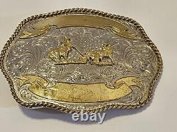 Montana Silvermiths Rodeo Team Roping Belt Buckle XL Roper Calf Cowboy Western