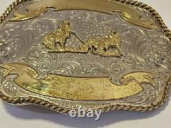 Montana Silvermiths Rodeo Team Roping Belt Buckle XL Roper Calf Cowboy Western