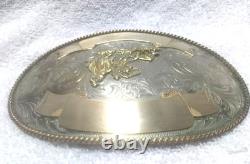 Montana Silversmiths Huge Buckle Team Roping Dual Gold Banners Nickel Great