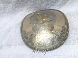 Montana Silversmiths Huge Buckle Team Roping Dual Gold Banners Nickel Great