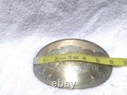 Montana Silversmiths Huge Buckle Team Roping Dual Gold Banners Nickel Great