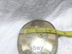 Montana Silversmiths Huge Buckle Team Roping Dual Gold Banners Nickel Great