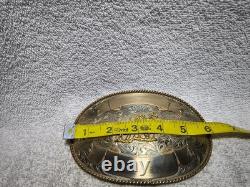 Montana Silversmiths Huge Buckle Team Roping Dual Gold Banners Nickel Silver VTG