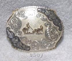 Montana Silversmiths Large Team Roping Buckle Custom Silver Gold Floral Great