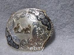 Montana Silversmiths Large Team Roping Buckle Custom Silver Gold Floral Great