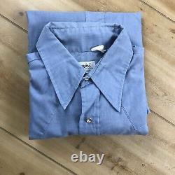 Monzini Shirt Mens Sz L Chambray Sawtooth Blue Western Pearl Snap Vtg 40s 50s