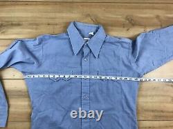 Monzini Shirt Mens Sz L Chambray Sawtooth Blue Western Pearl Snap Vtg 40s 50s