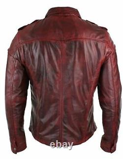 NEW Mens Genuine Lambskin Leather Shirt Full Sleeve Button Biker Burgundy Jacket