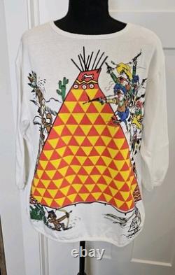 NOSVtg RARE 80s Western Cowboys Indians Comic Game Long Sleeve Shirt Womens