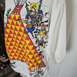 NOSVtg RARE 80s Western Cowboys Indians Comic Game Long Sleeve Shirt Womens