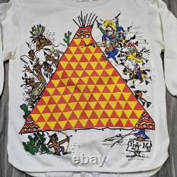 NOSVtg RARE 80s Western Cowboys Indians Comic Game Long Sleeve Shirt Womens