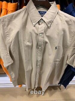 NWT Polo Ralph Lauren BEIGE TAN Classic Fit Short Sleeve Oxford Shirt size LARGE
