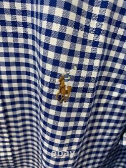 NWT Polo Ralph Lauren BLUE & WHITE CHECK Cotton Oxford Button Down Shirt LARGE