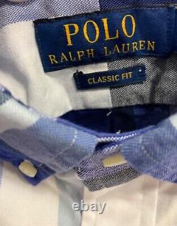 NWT Polo Ralph Lauren BLUE & WHITE PLAID Classic Oxford Button Down Shirt LARGE