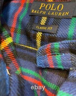 NWT Polo Ralph Lauren Blue Plaid Performance FLANNEL Button Down Shirt sz LARGE