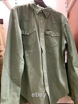 NWT Polo Ralph Lauren OLIVE GREEN Twill WESTERN Snap Front Shirt size MEDIUM
