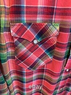NWT Polo Ralph Lauren PINK MADRAS PLAID WESTERN Snap Front Shirt size LARGE