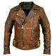 New Men Genuine Cowhide Real Leather Jacket Biker Quilted Antique Brown Cow Coat