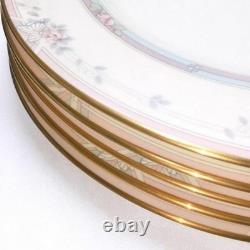 Noritake 5 Large Antique Western Plate Set Pink Blue Floral Gold Trim Used