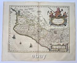 Nova Hispania Mexico 1642 Willem Blaeu Large Antique Engraved Map 17th Century
