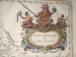 Nova Hispania Mexico 1642 Willem Blaeu Large Antique Engraved Map 17th Century