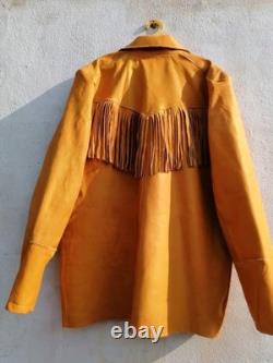 Old Antique Native American Mens Handmade Real Leather Buckskin War Shirt Jacket