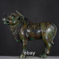 Old China Western Zhou Bronze Ware Cattle Cow Large Horn Ox statue sculpture