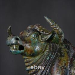 Old China Western Zhou Bronze Ware Cattle Cow Large Horn Ox statue sculpture