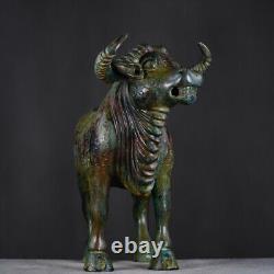 Old China Western Zhou Bronze Ware Cattle Cow Large Horn Ox statue sculpture