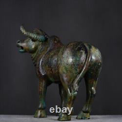 Old China Western Zhou Bronze Ware Cattle Cow Large Horn Ox statue sculpture