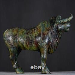 Old China Western Zhou Bronze Ware Cattle Cow Large Horn Ox statue sculpture