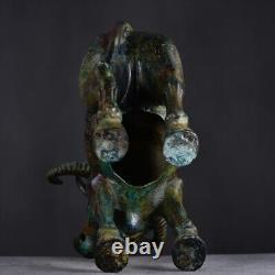 Old China Western Zhou Bronze Ware Cattle Cow Large Horn Ox statue sculpture