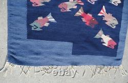 Old Native America Textile Tapestry Style Southwestern Colorful Fish with Birds
