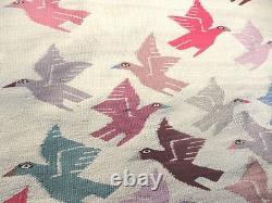 Old Native America Textile Tapestry Style Southwestern Colorful Fish with Birds